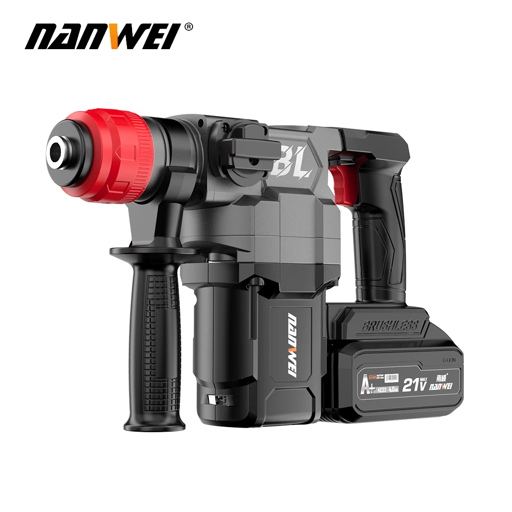 NANWEI Industrial Cordless Impact Hammer 1600r/min 21V 7.5AH ElectricPower Brushless hammerFor drill steel wood concrete lithium