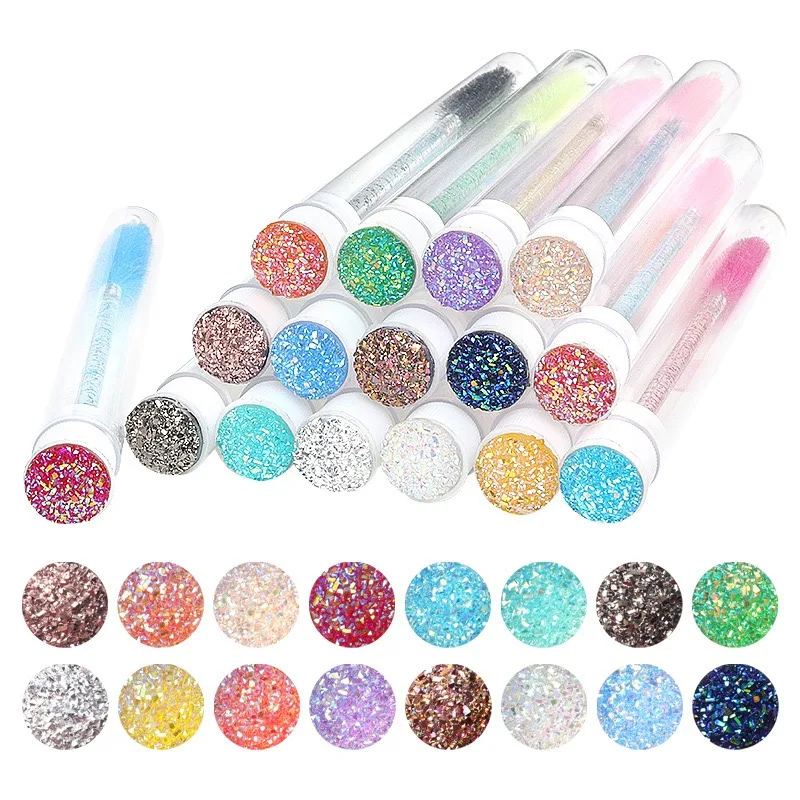 Wholesale Glitter Eyelash Extension Comb Wands Plastic Tube Mascara Wands Applicators Brush Custom Rhinestone Lash Brush