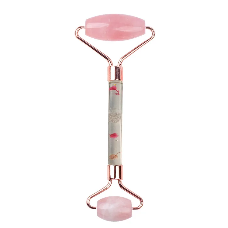 
Eliminate Toxins Rose Quartz Roller Jade Roller Massage With Flower Hand Held Massage Facial Tool 