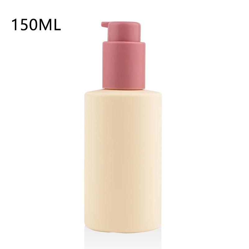 hot selling soft touch 150ml cosmetic nude pump spray plastic bottle 100ml 120ml beige cream-coloured plastic lotion bottles