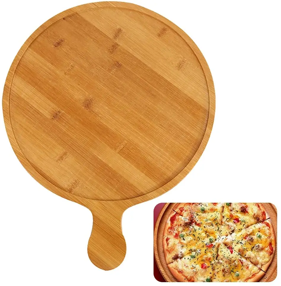 Pizza Stone With Bamboo Wood Pizza Peel For Grill Set of 2 Pizza Tool Bamboo cutting Board