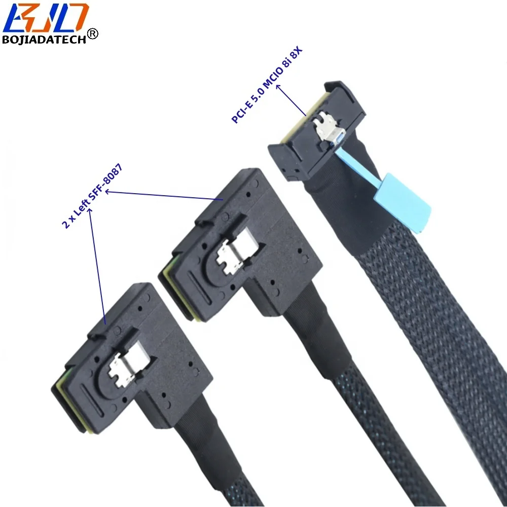 PCI-E 5.0 GEN5 MCIO 8x 8i 74PIN to 2 * Left Angle Mini SAS SFF-8087 Server Data Connection Cable 32Gbps 50CM 100CM