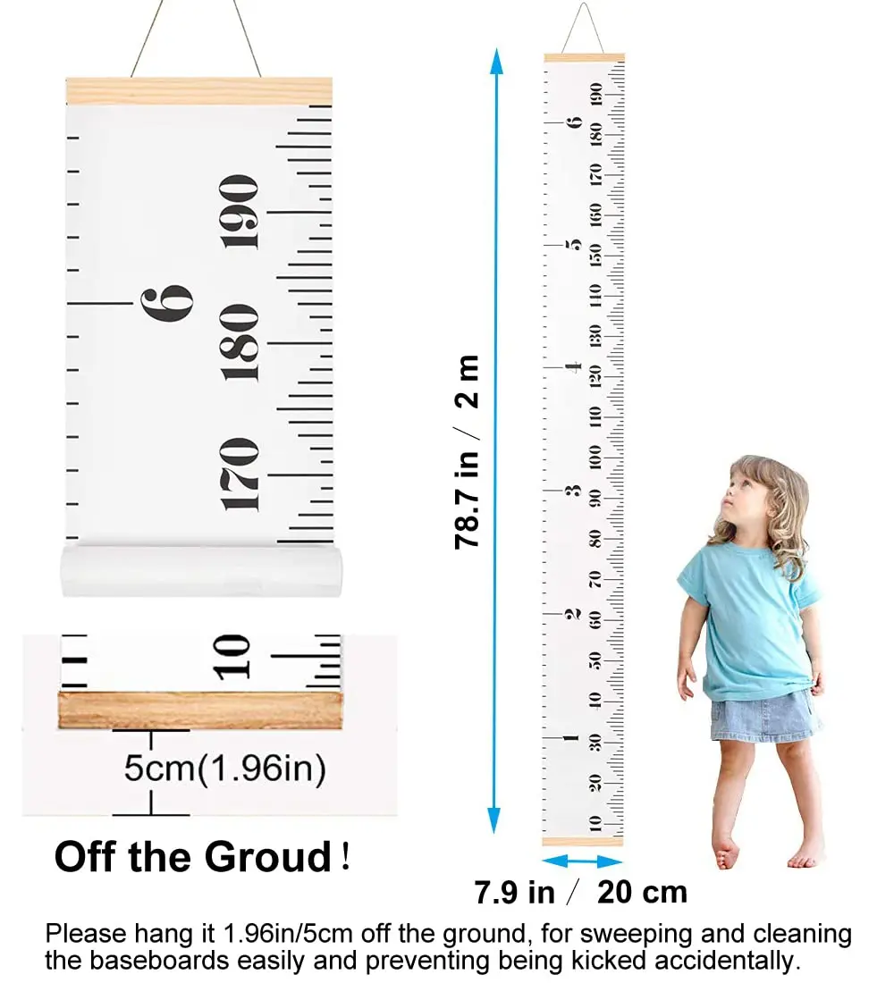 Child growth chart, canvas height chart, detachable wooden wall hanging ruler measuring chart for home decoration