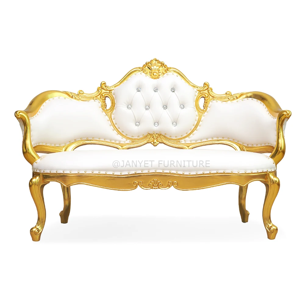 Royal French 2 Seater Gold Antique Wooden Marriage Hall Stage Wedding Furniture Sofa