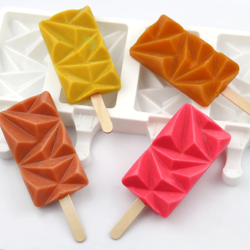 4 Holes Oval Diamond Shape Large Stick Ice Cream Model Cartoon Ice Cream Mold Ice Cream Mold Silicone