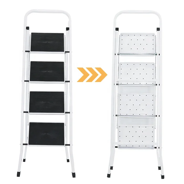 High quality black safety step ladders with handrail steel folding 4 step ladder