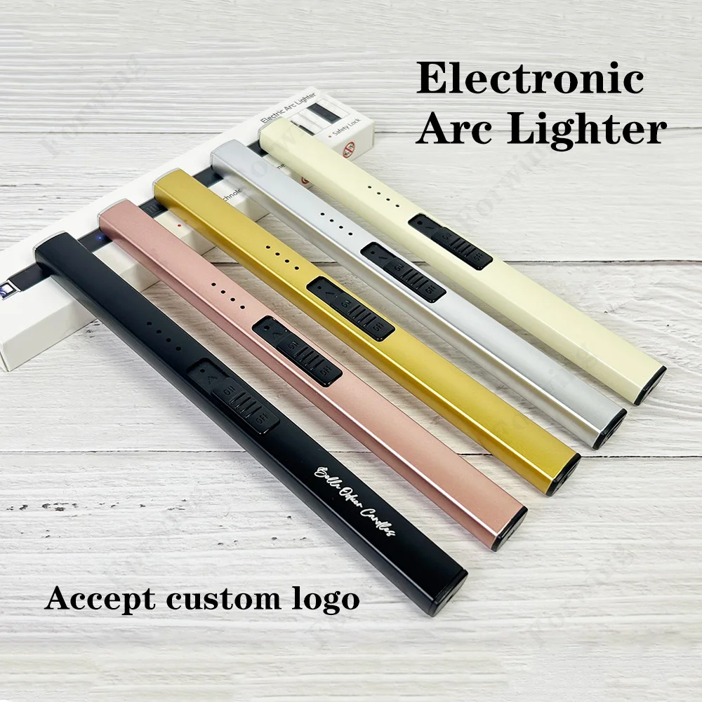 Custom Lighter USB Rechargeable Electric Arc Igniter Metal Windproof Cigarette Lighter With Gift Box For Kitchen Outdoor Candles