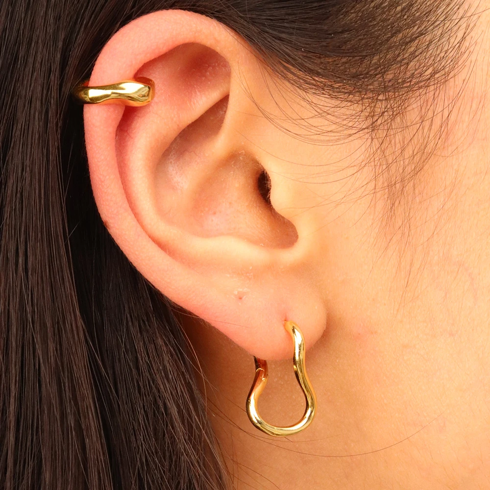 Chris April 925 sterling silver gold plated chunky ear cuff jewelry for non pierced ears