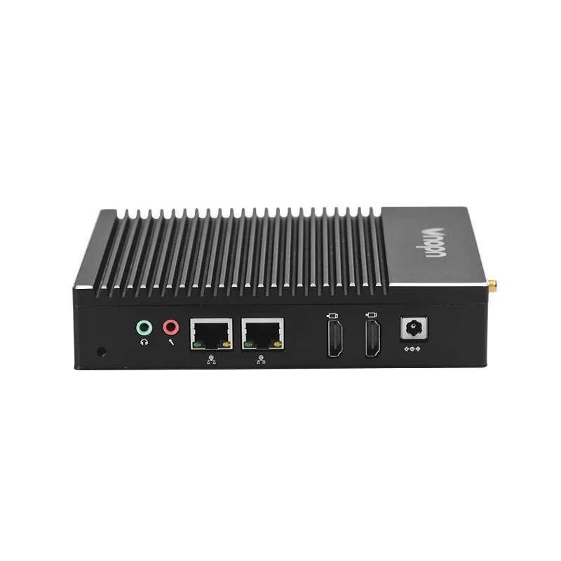 Aluminum Industrial computador Fanless miniPc oem 2 LAN 2 HD port Desktop computer