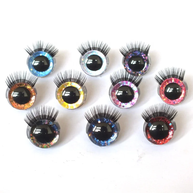 12-30mm Glitter Toy Eyes With Eyelash With Hard Washer For DIY Amigurumi Doll eyes toy accessories safe eyes