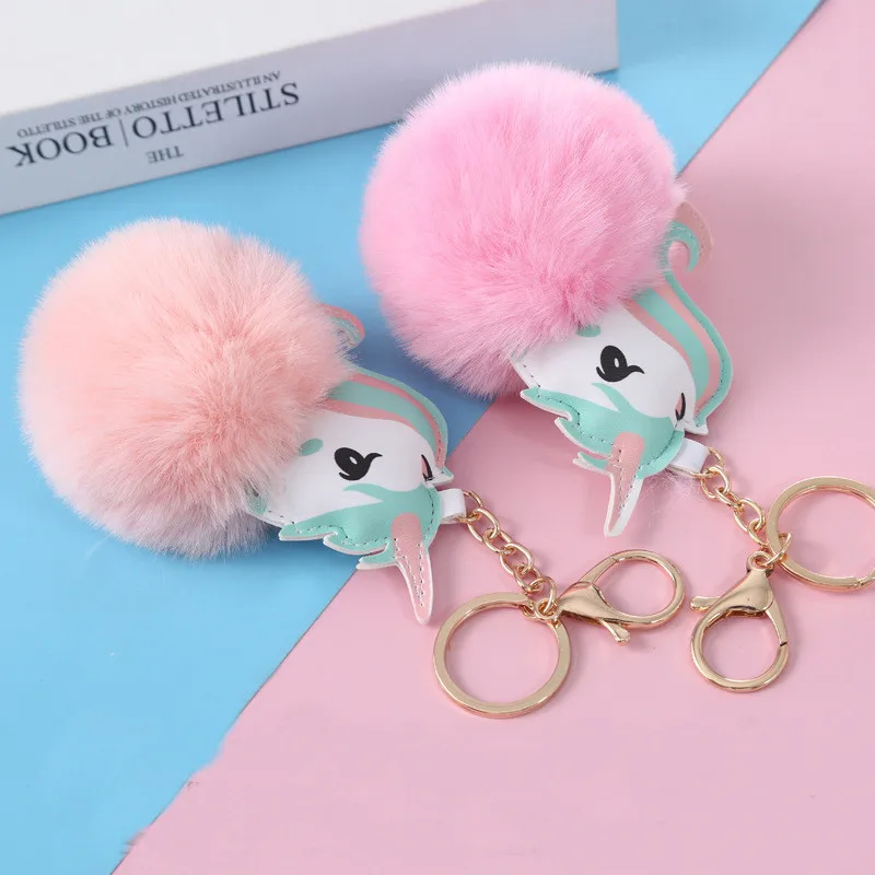 Custom Rabbit Furs Ball Key Chain Pompom Fluffy Fur Unicorn Keychains For Girls
