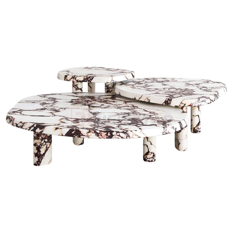 Modern Marble Coffee Tables White 30Cm High Round Oval Calacatta Viola Sturdy Base Home Bedroom Side Table Marble Coffee Tables