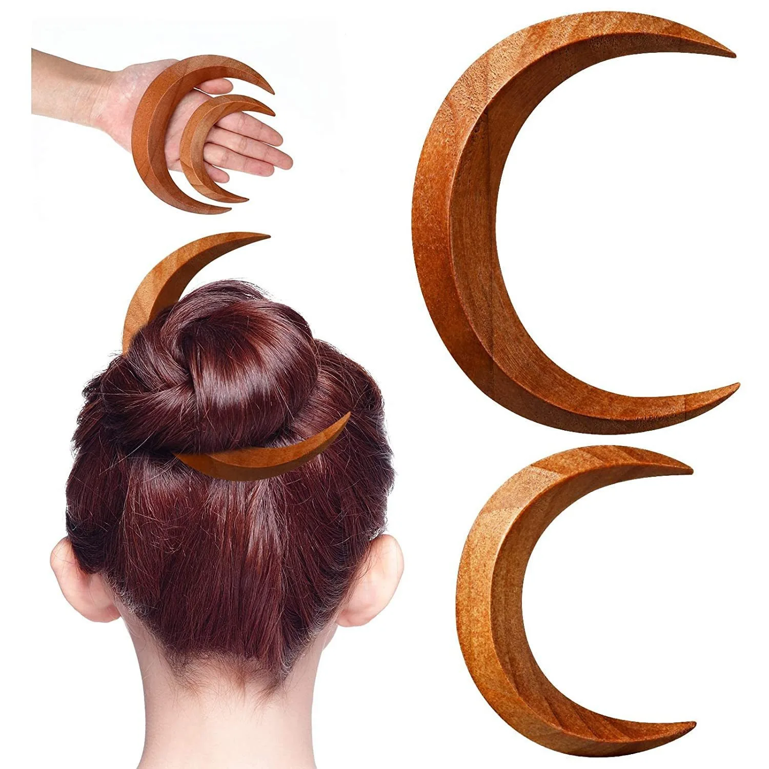 Hair Accessories Light Weight Retro Moon Hair Styling Tool Moon Hair Fork Moon Hairpin For Women Hand Carved Clip