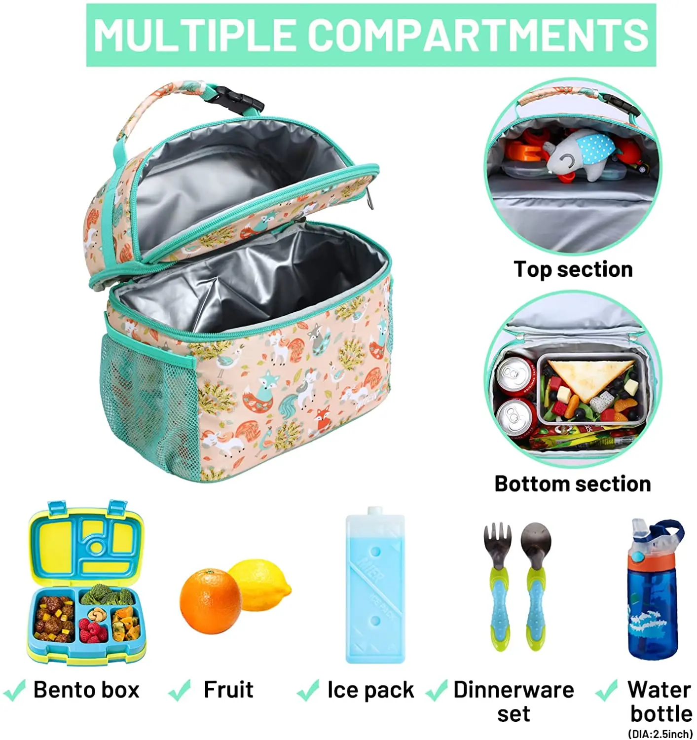 Kids Cartoon Unicorn Lunch box Insulated Soft Bag Mini Cooler Back to School Thermal Meal Tote Kit for Girls and Boys