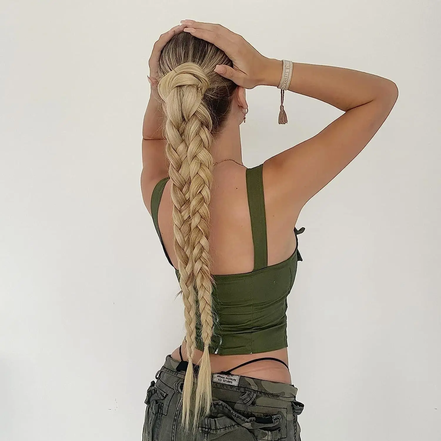 FUJIA Long Double Braided Ponytail Extension with Hair Tie Straight Wrap Around Braid Hair Extensions Ponytail Natural Soft Hai