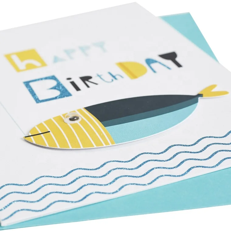 
New Design 3D Custom Handmade Shiny Glitter Cards, Lovely Fish Birthday Greeting Cards for Kids 