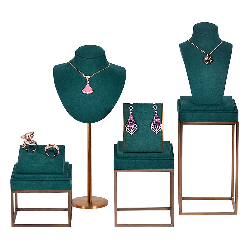 Jinksy Custom Fashion microfiber stand metal leg jewelry display set for window