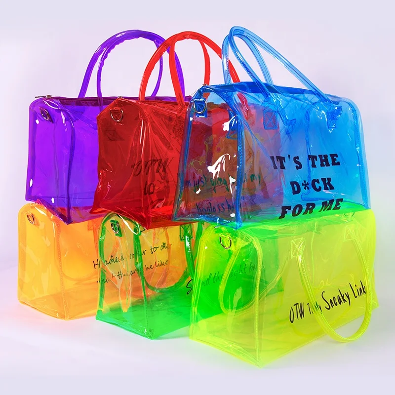 Custom Printed womens travel waterproof colorful transparent duffle bag Holographic Pvc clear duffle bag for Women