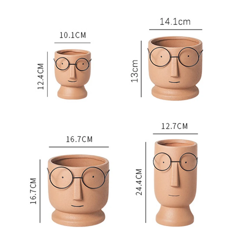 Unique design human head planter home garden ornament bust plant pot for flower succulent