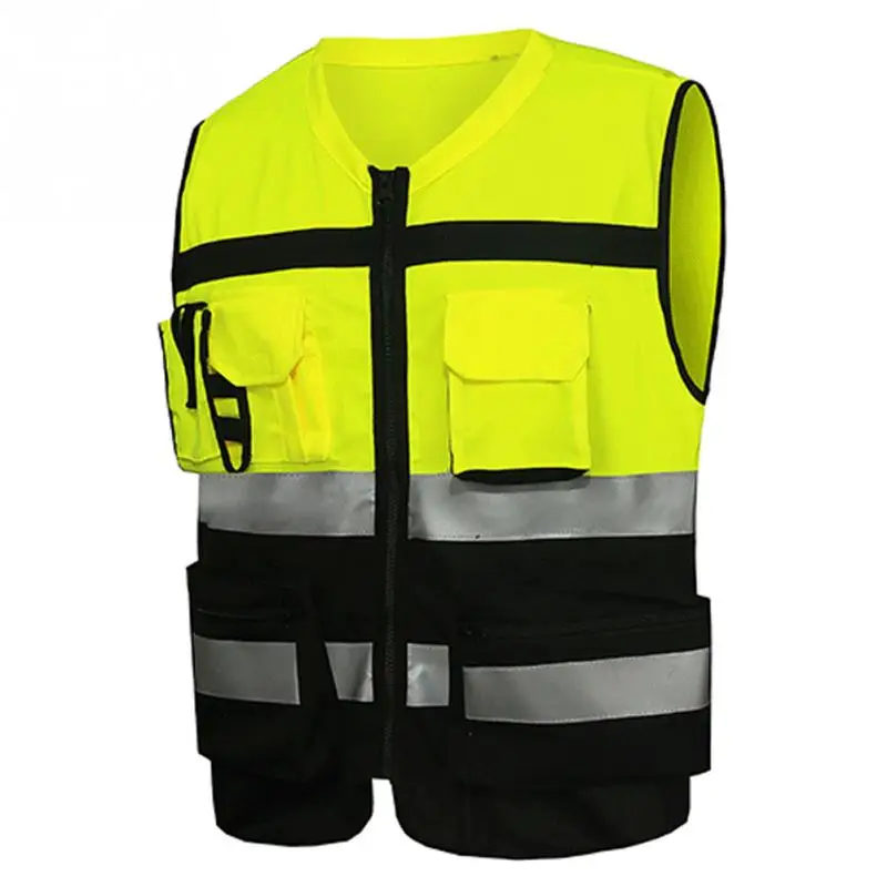 Multi Function Traffic Security Safety Vest Custom Safety Vest High Visibility Green 100% Polyester Reflective Vest