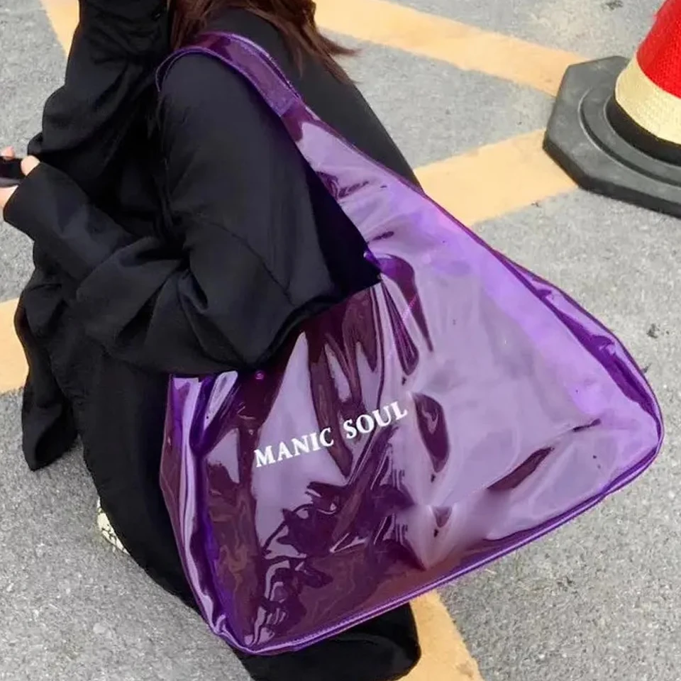 Factory direct supply PVC plastic transparent bag laser large capacity shoulder shopping bag