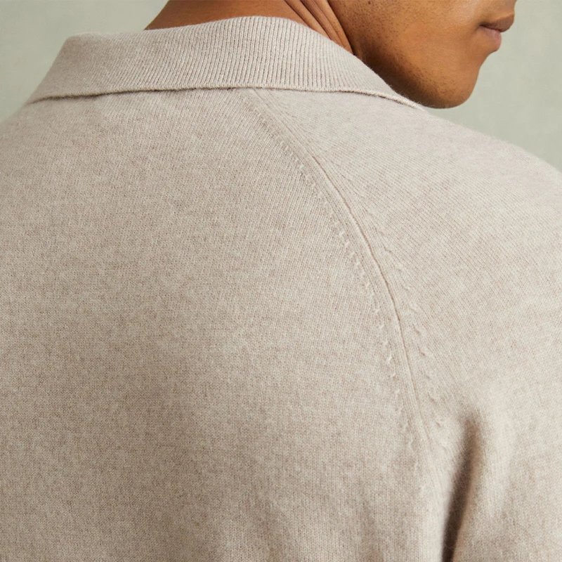 Custom knitted autumn winter jumper with embroidery logo pullover wool blend cashmere men sweater open collar polo shirt