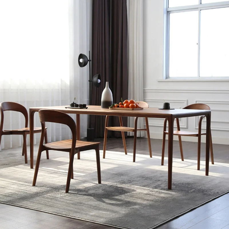 Modern Simple Design American Walnut Color Rectamgle Solid Wood Dinning Table Set 6 Seater