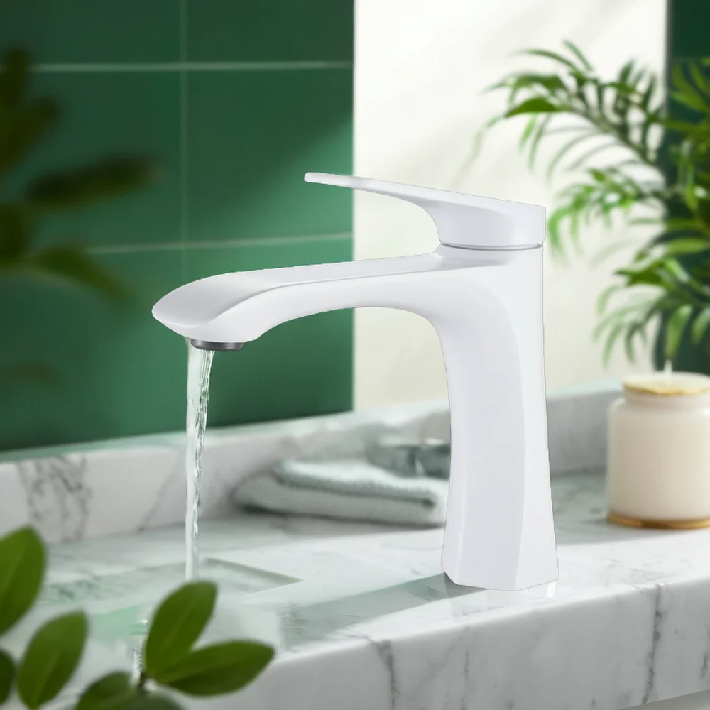 Bathroom sink faucet countertop installation matte white basin single hole one handle nozzle faucet