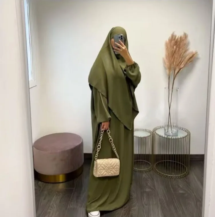 Wholesale Chador 2 Piece Set Solid Color Muslim Abaya Middle East Khimar Long Dress Girls Frock Designs Muslim Maxi Dress