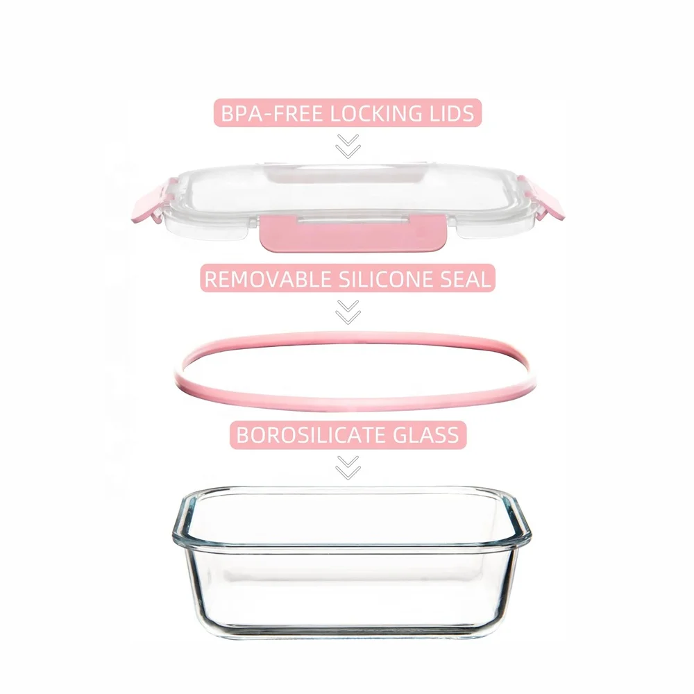 Newly Hinged Locking Lids Glass Lunch Box Kitchen Home Glass Glassware Glass Containers for Food Storage