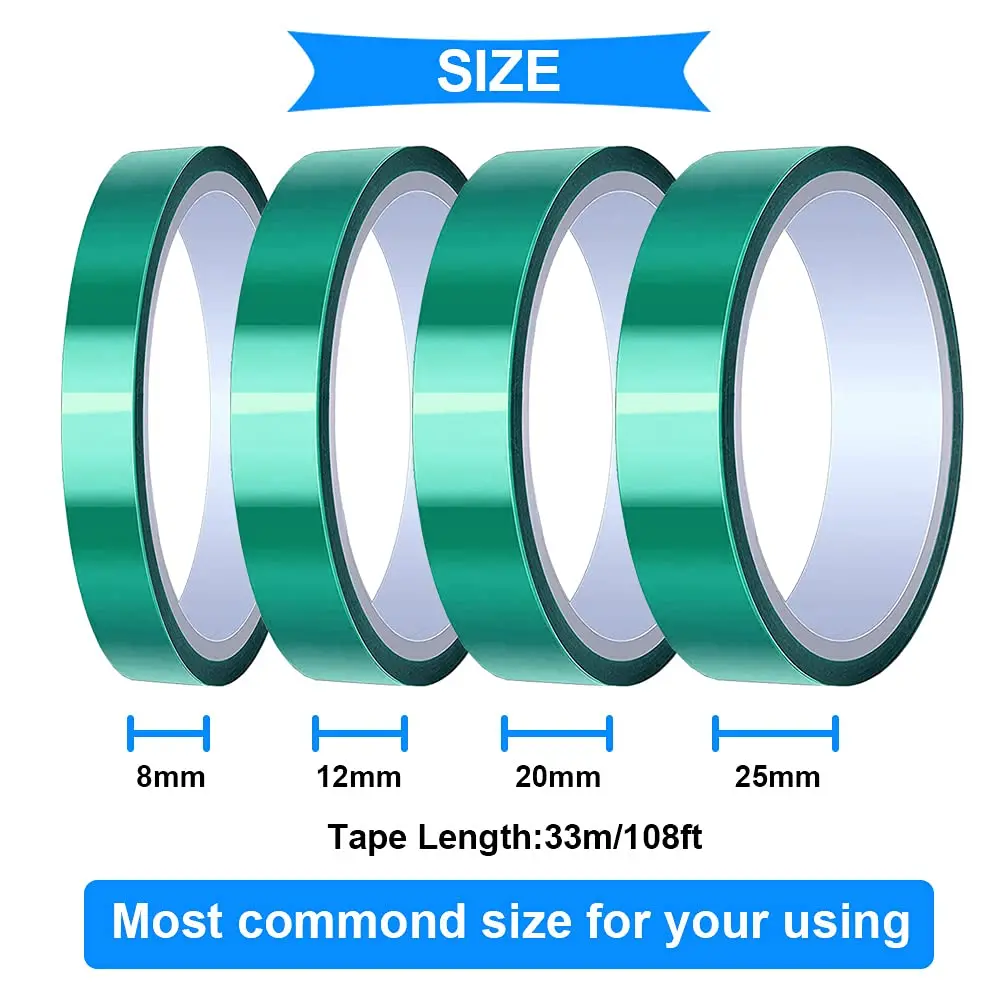 Custom Green PET Tape Polyester High Temperature Masking Tape  with Silicone Adhesive for Painting, Anodizing, Circuit Boards