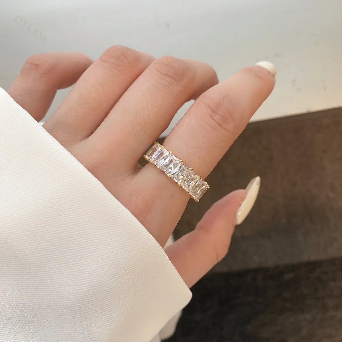 Dylam Tarnish Free Luxury elegant Weeding Series Hot Sale Rhodium and gold plated Zircon 925 sterling silver Rings for Marriage