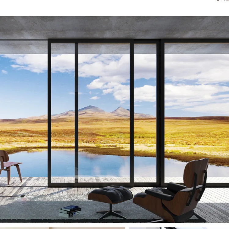 HLX Modern Double Glazed Slide Door Aluminum Frame Interior/Outdoor Narrow Slim Sliding Partition Sliding Door for Living Room