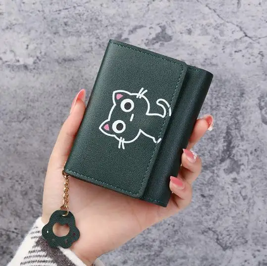 Новый мультяшный милый кот девочка короткий кошелек три складки кошка маленький с несколькими картами женский бумажник почвы