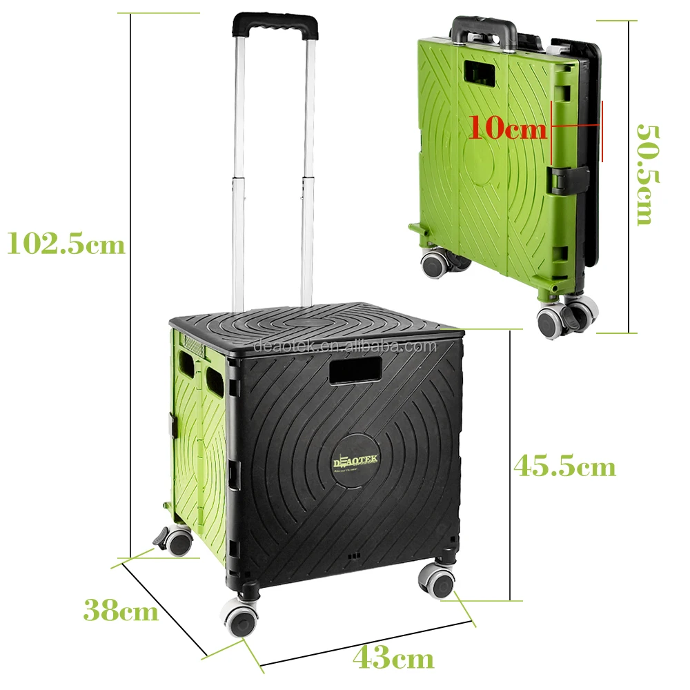 Folding Utility Cart Portable Rolling Crate Collapsible Tool Box Basket Handcart Shopping Trolley with 4 Rotate Wheels