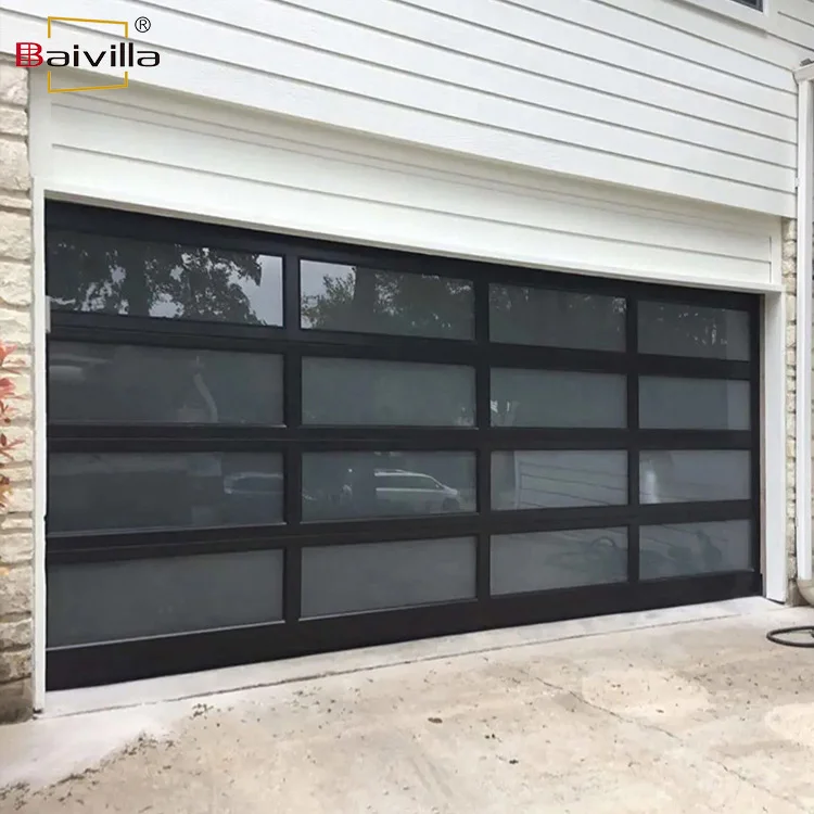 Modern design remote control electric automatic aluminum tempered glass insulated sectional garage door