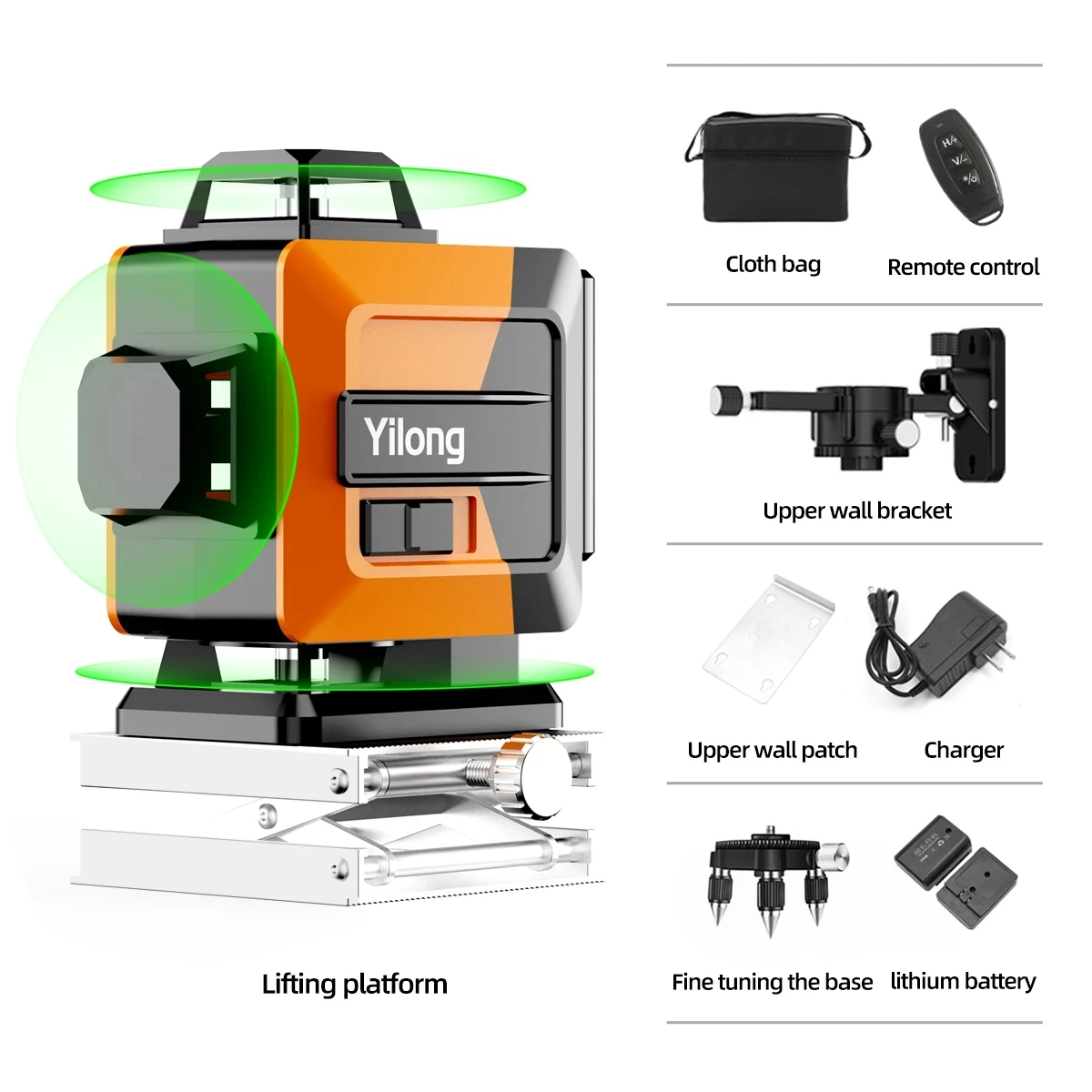Лазерный уровень, лазерный уровень с зеленым лучом, 16 линий, самовыравниваясь, 4D, автоматическая роторная конструкция, лазерный уровень, 360 градусов, станок