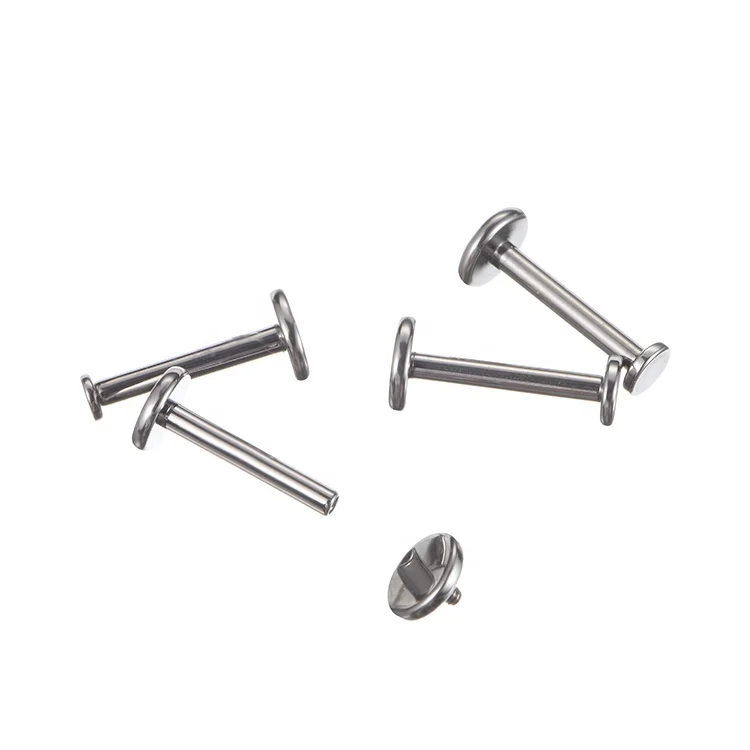 Fuxuan ASTM F136 Titanium Internally Threaded Labret Bar with Flat Disc Nose Ear Labret Helix Tragus Titanium Body Piercing