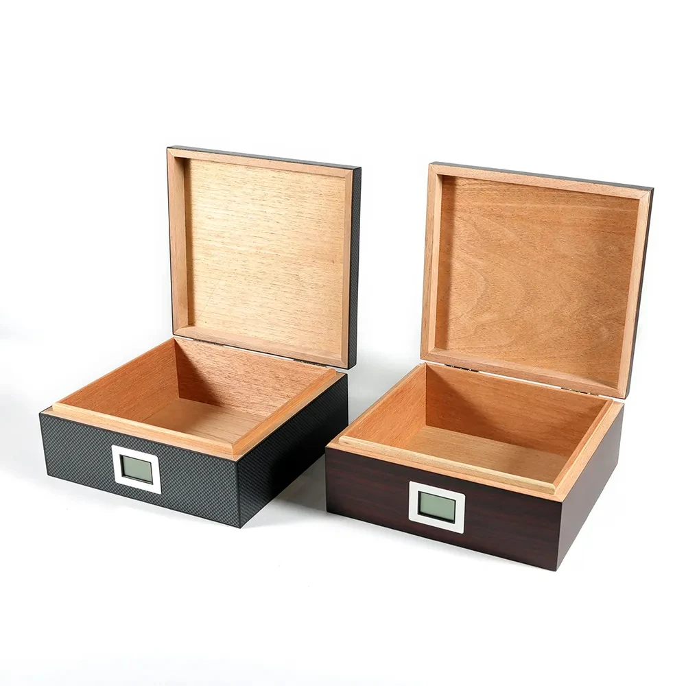Clear-Top Visible Storage Case for 20-30 Cigars with Humidifier Hygrometer Movable Divider Wooden Desktop Cigar Humidors Box