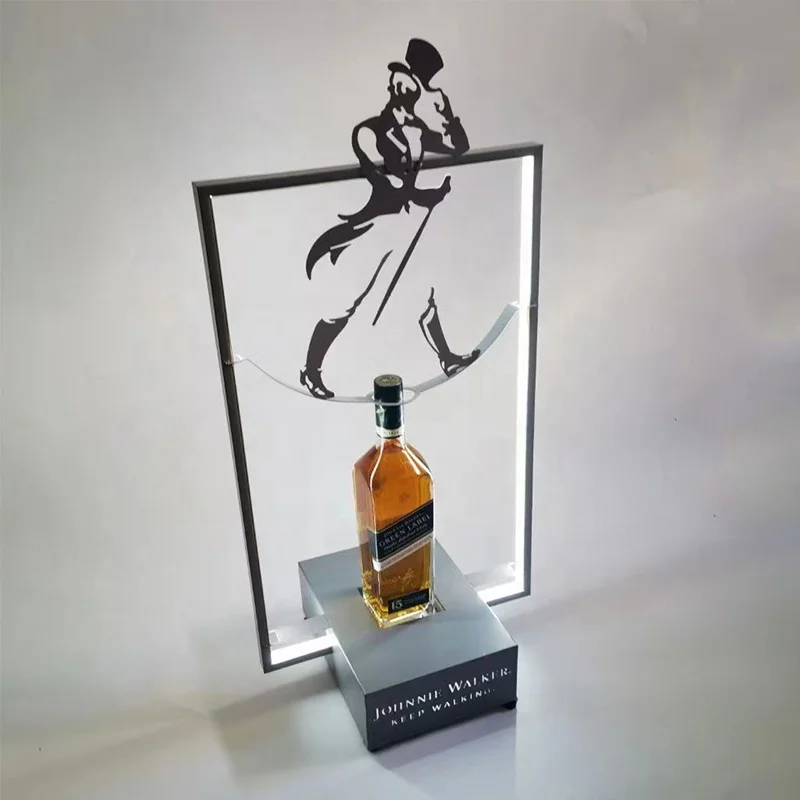 New Johnnie Walker Bottle Glorifier Keep Walking Black Whiskey Led Bottle Presenter Display Rack Easy-Carry Metal Bottle Holder