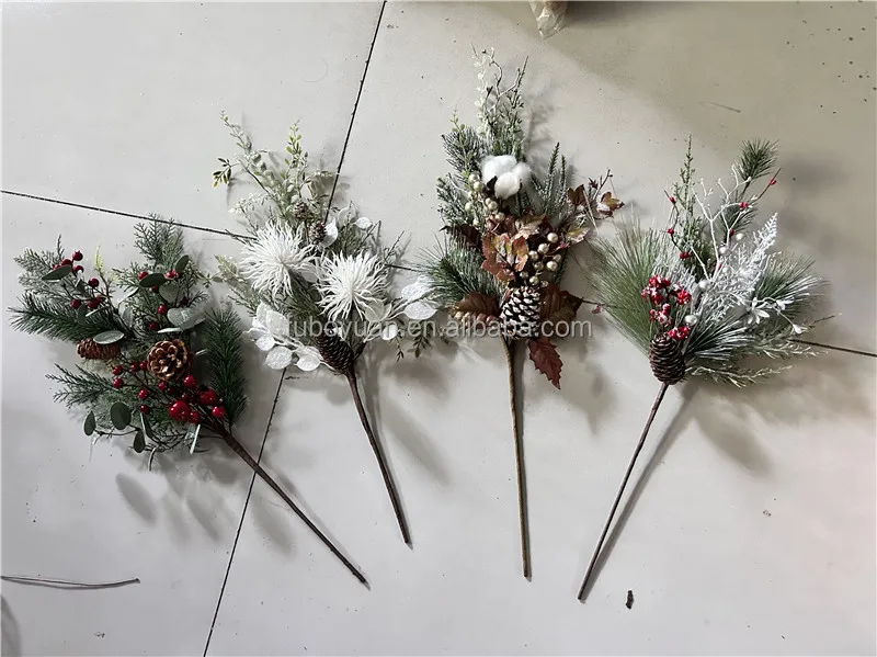 S02517 Christmas floral berry snow pine branch XMAS flower plant artificial christmas tree spray picks for Christmas decorations