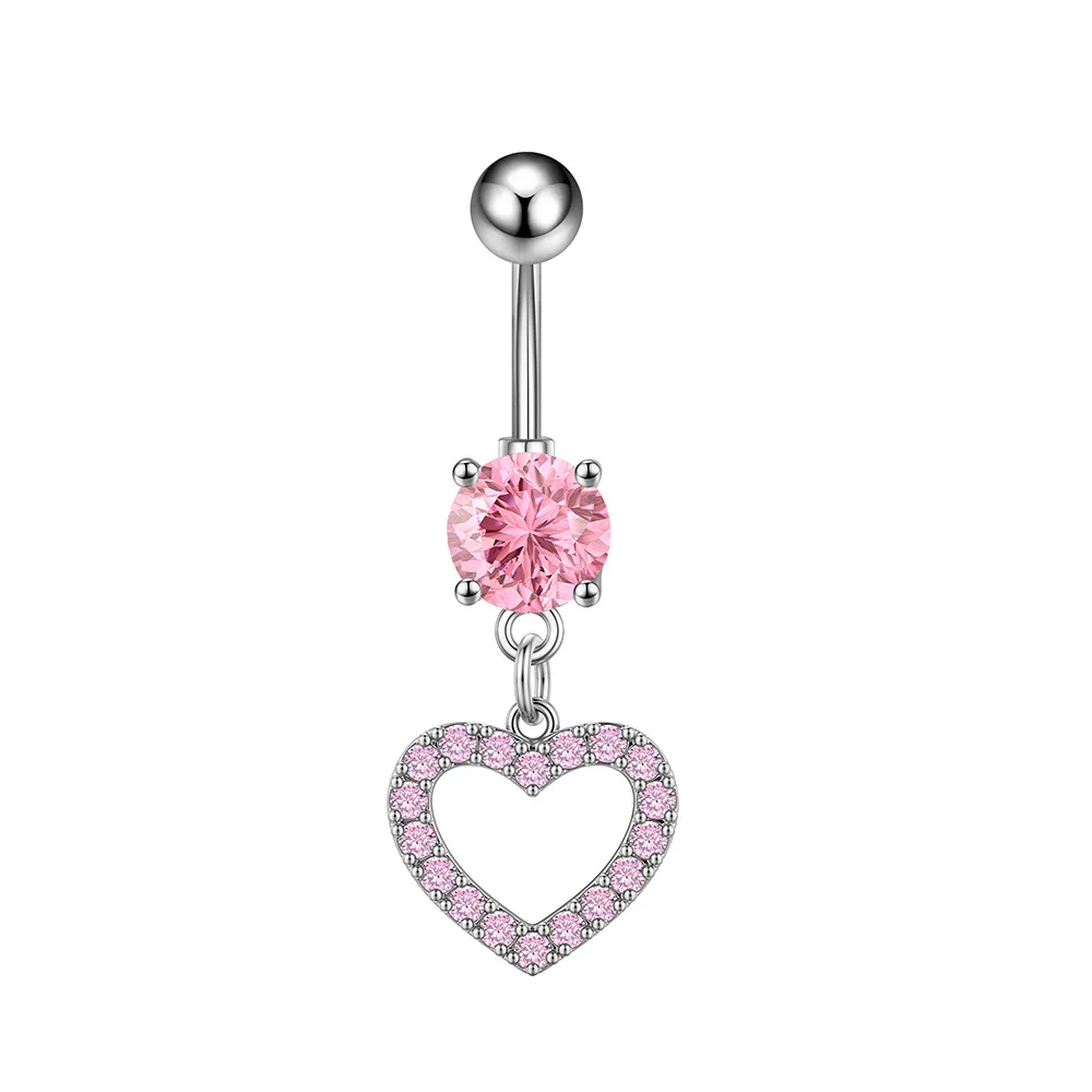 Chic Hypoallergenic Zircon Heart Belly Button Ring Dangle Crystal With Chain Titanium Steel Bar Navel Piercing Women Jewelry