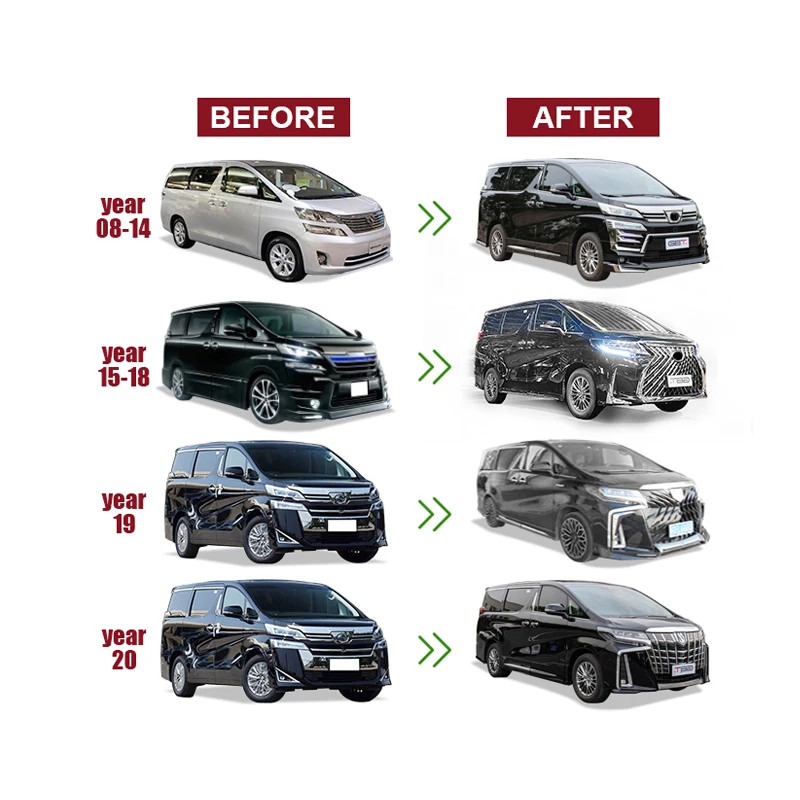 GBT, высокое качество, Прямая поставка, пластиковые аксессуары vellfire, комплект кузова, автомобильный бампер, Комплект запчастей facelift, vellfire