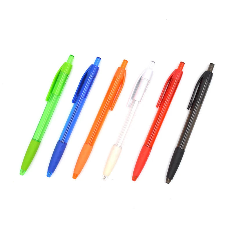 cheaper push action transparent barrel color grip personalized plastic logo pen