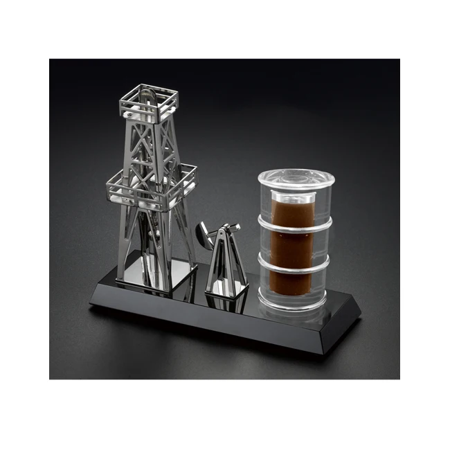 Acrylic oil barrel metal gift items oil and gas drilling rig model  for oil company