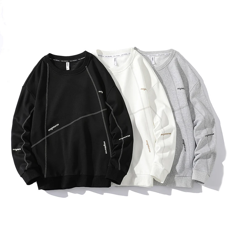 Polyester mens crewneck autumn pullover sweatshirt printed hoodies