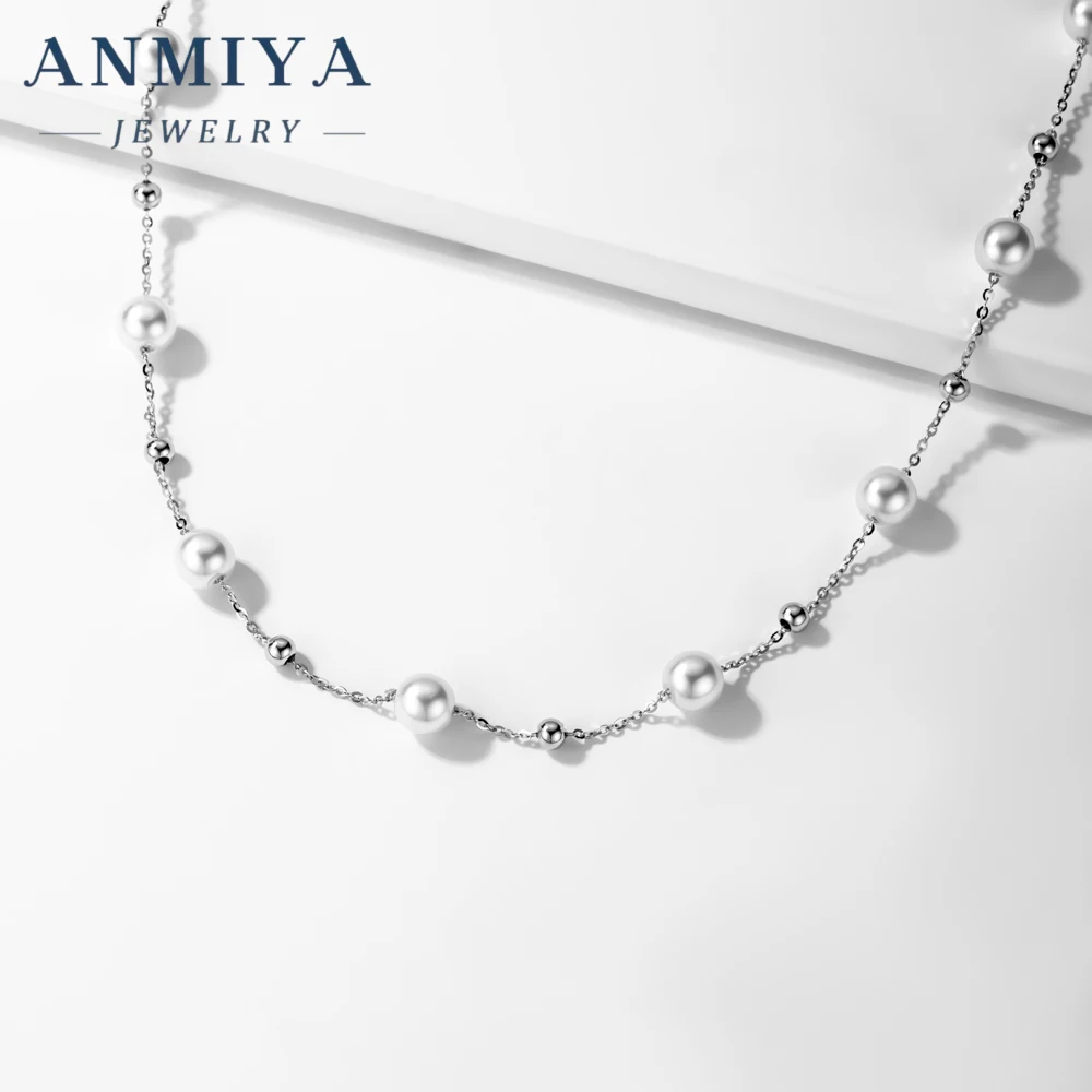 ANMIYA Jewelry Fresh Water Pearl Dainty Chain Necklace 925 Silver Jewelry Beaded Natural Pearls  Necklace Set