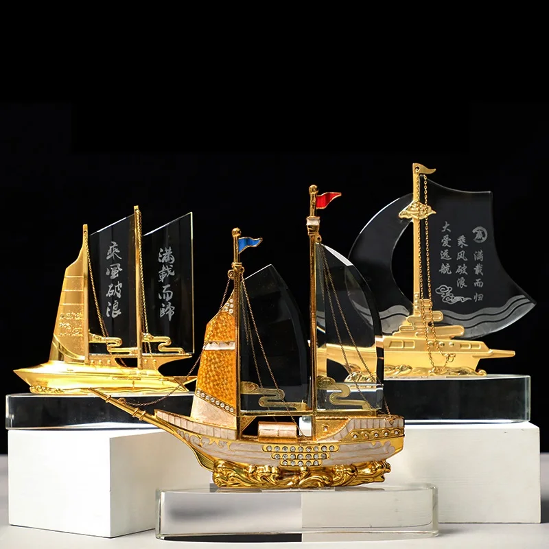 Crystal Metal Boat Souvenir Gifts Crystal Glass Medals Trophy And Award Crystal Sailing Trophies
