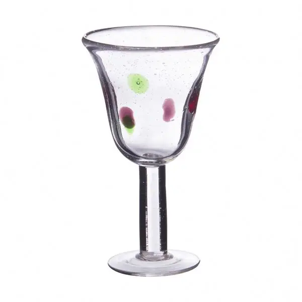 Hot sale classic Bubbles Wine glass with Red/green/amethyst dots decoration 400ml