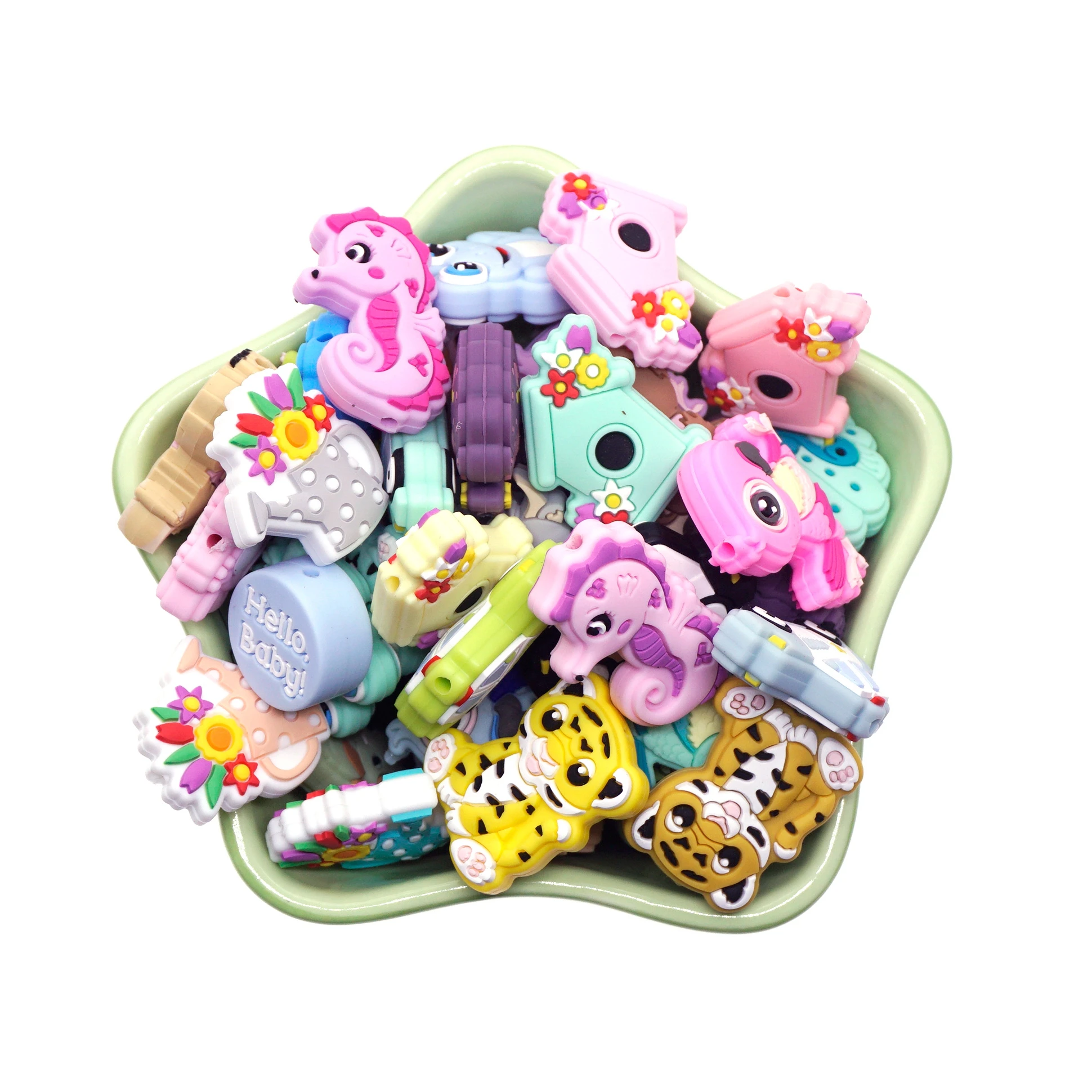 Wholesale Custom Silicone Focal Beads For Pens Making Diy Baby Pacifier Clip Accessories Jewelry Silicone Teething Beads Charms